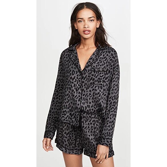 Rails Medium Womens Pajama Top Kellen Onyx Leopard Shirt Button Up PJ Loungewear - Picture 1 of 7